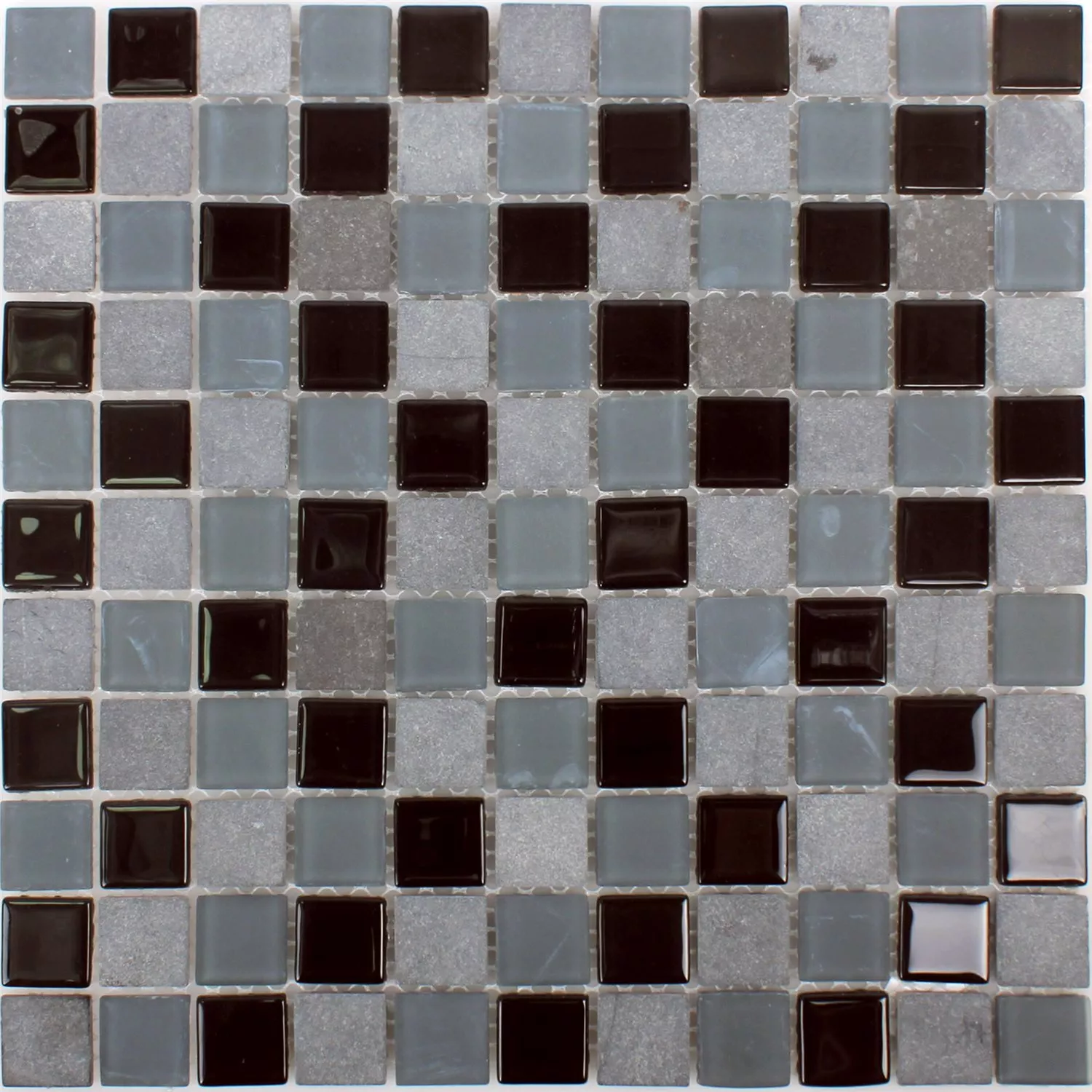 Sample Mosaic Tiles Marble Glass Mix Kobra Black Grey 