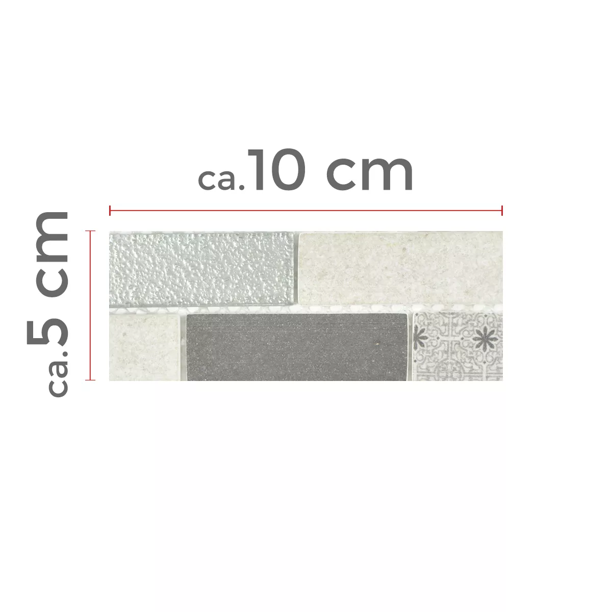 Sample Glass Mosaic Tiles Lunatic Retro Optic Brick Grey