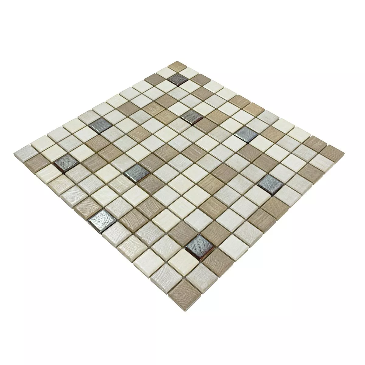 Ceramic Mosaic Tiles Luminara Wood Optic Brown Silver