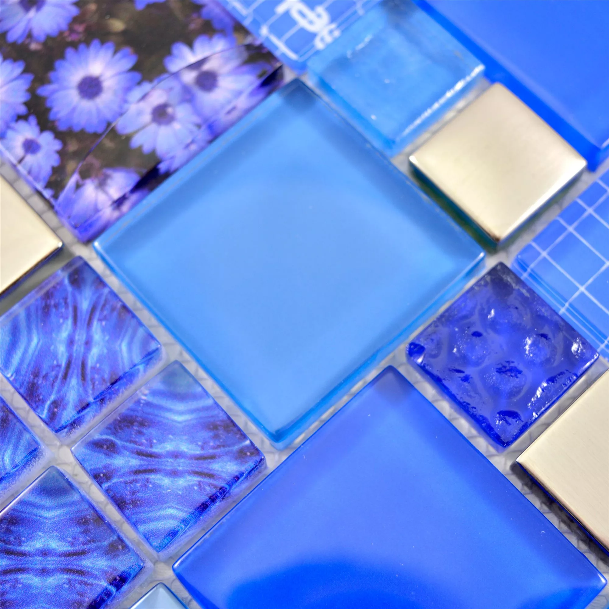 Sample Glass Mosaic Tiles Nemesis Blue Silver