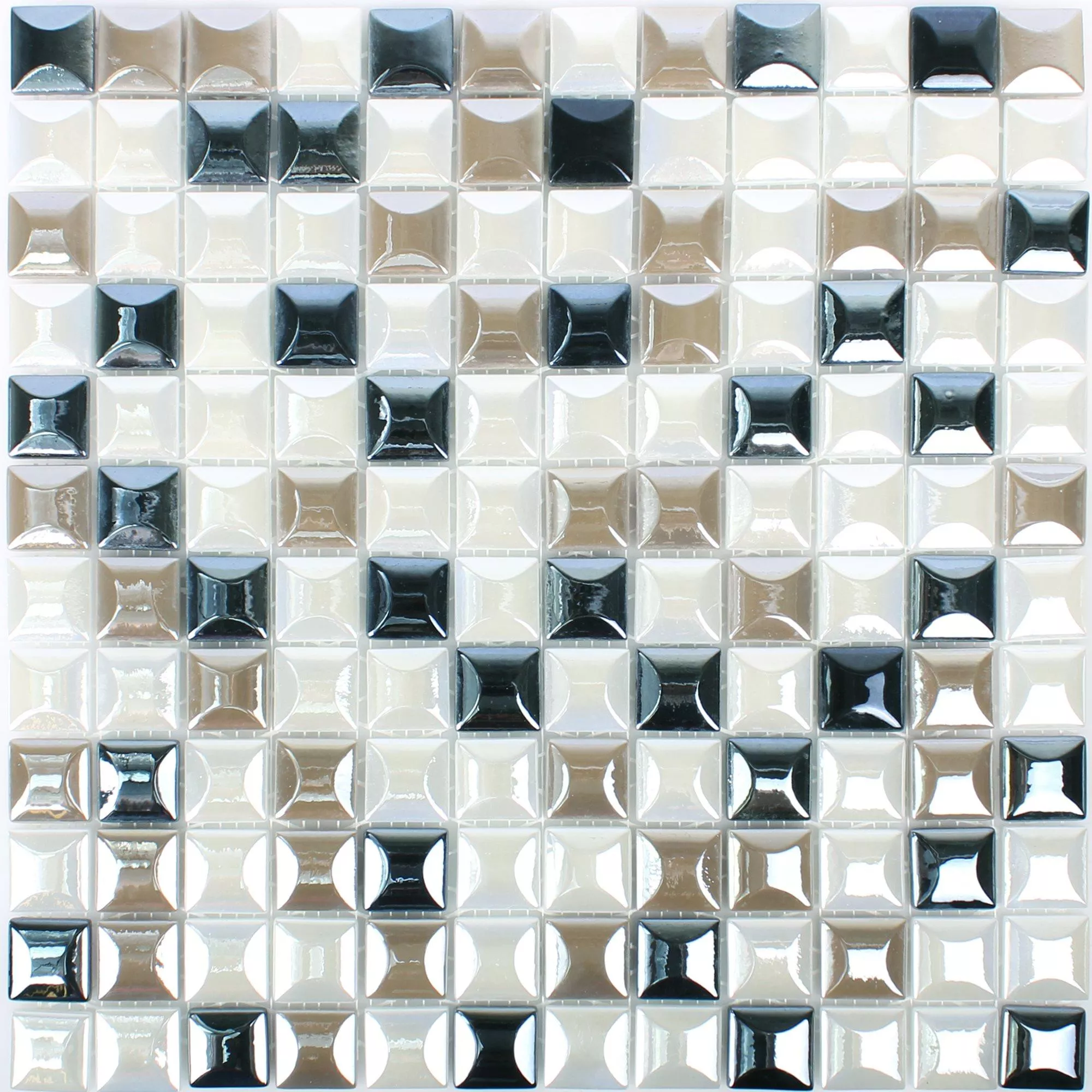 Glass Mosaic Tiles Monrovia Coffee White Black 3D Metallic