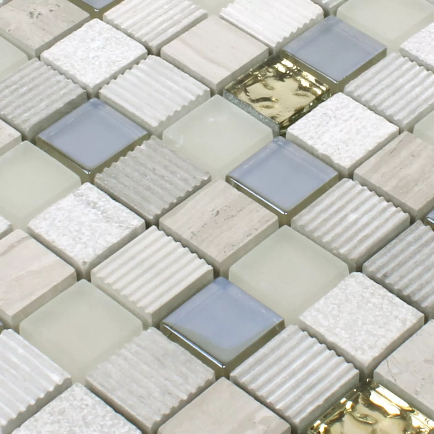 Sample Mosaic Tiles Venzona Light Grey Gold 