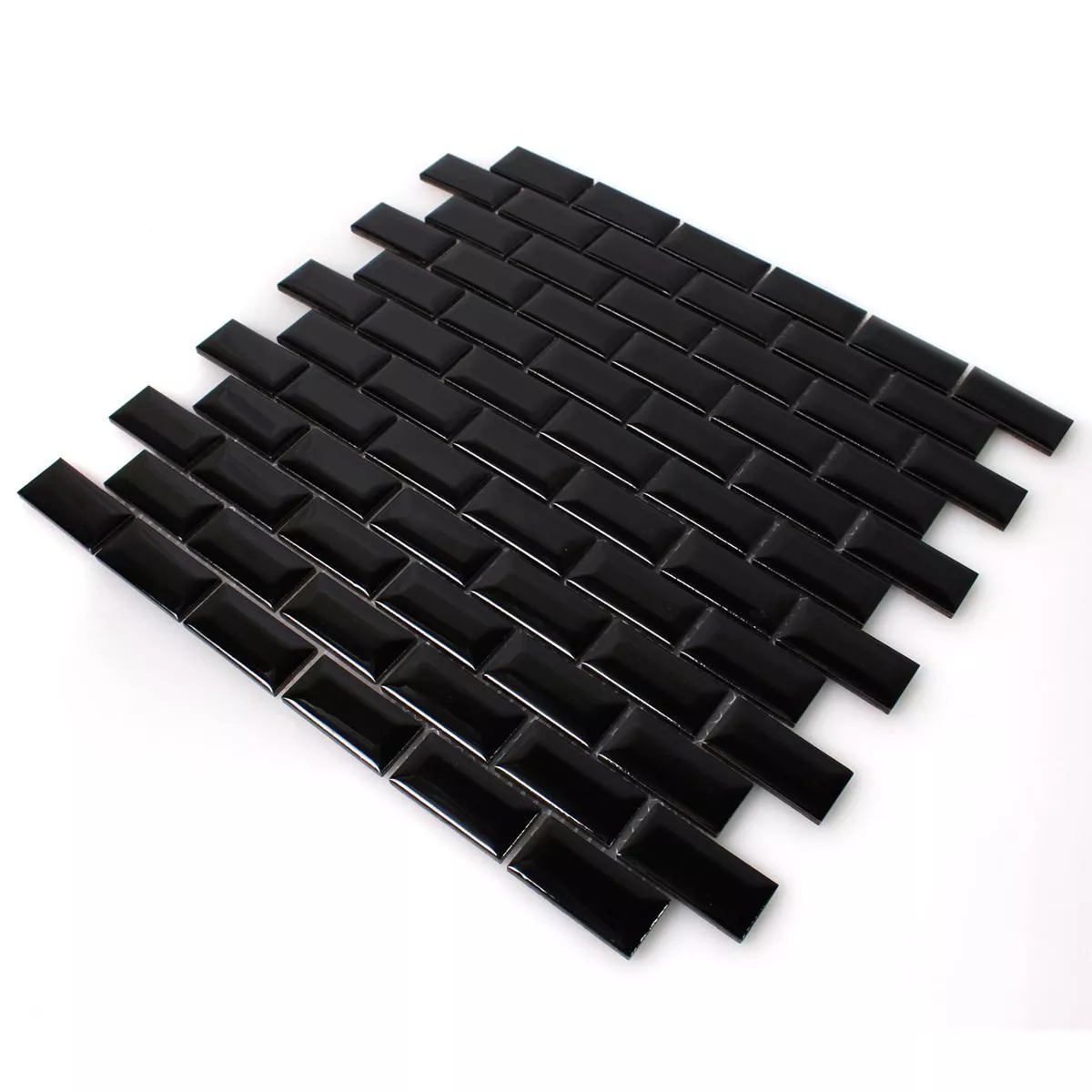 Sample Mosaic Tiles Ceramic Metro Facet Black Glossy