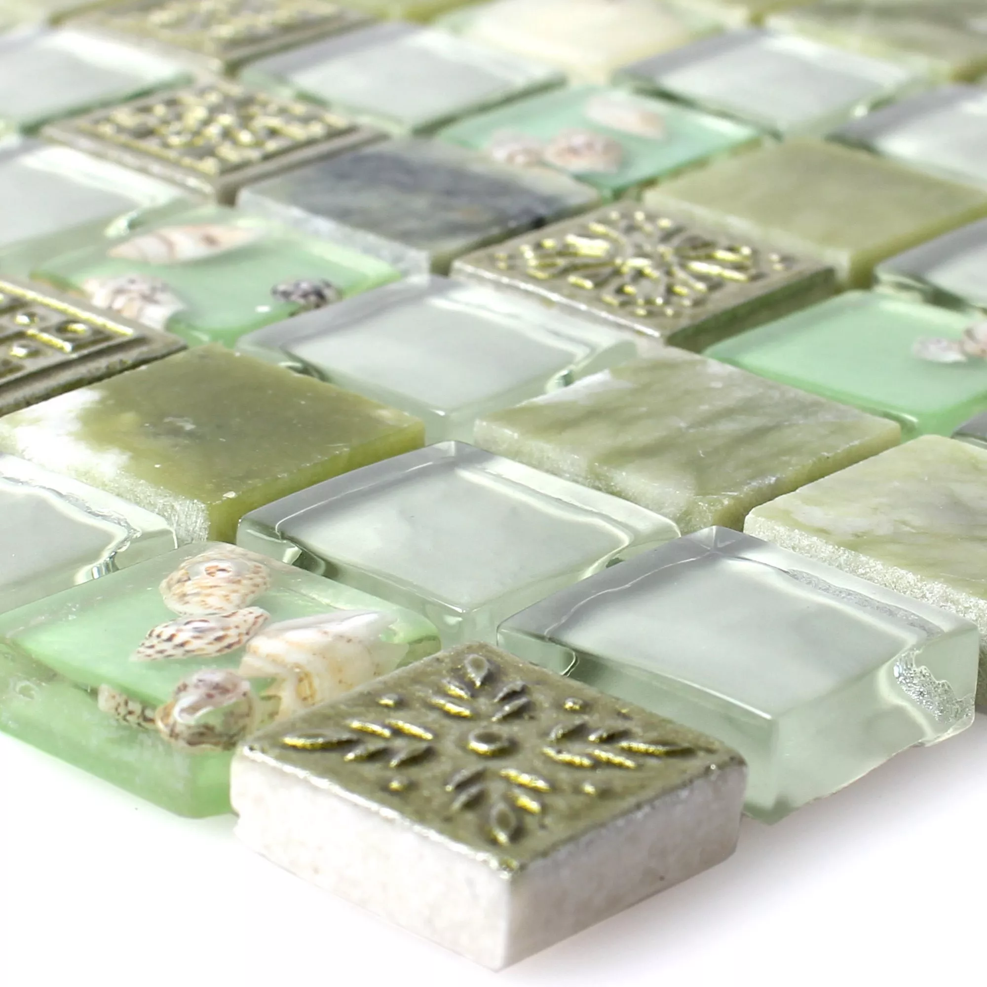 Glass Mosaic Natural Stone Tiles Tatvan Shell Green