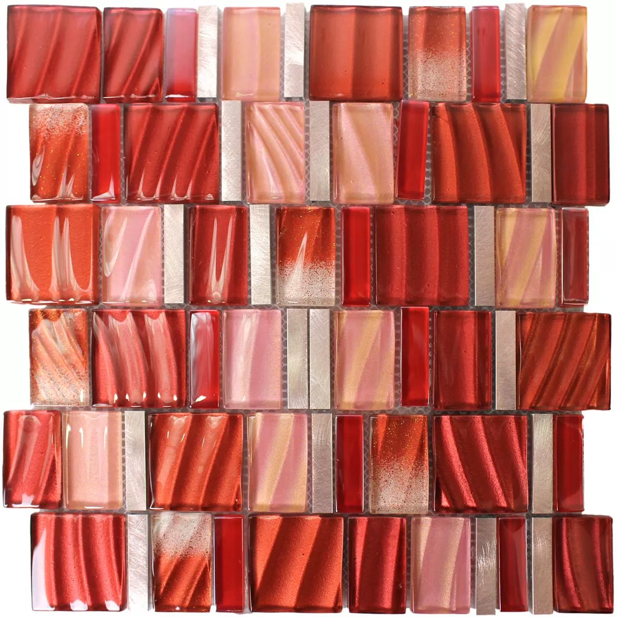 Sample Mosaic Tiles Glass Aluminium Red Copper Mix