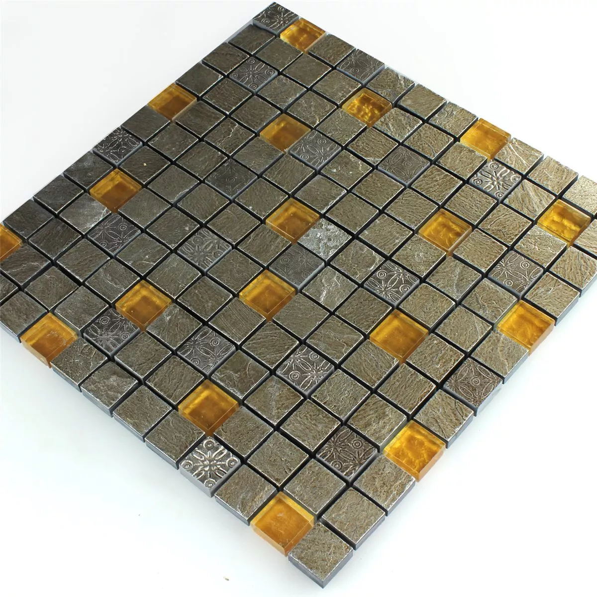 Sample Mosaic Tiles Glass Natural Stone Grey Orange