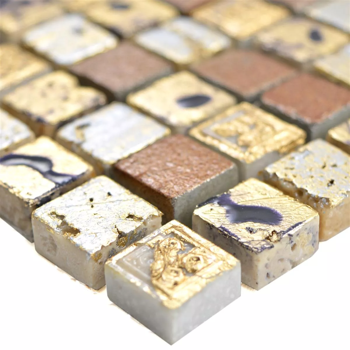 Sample Natural Stone Resin Mosaic Tiles Lucky Gold Bronze