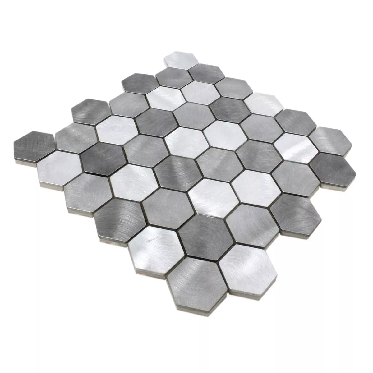 Sample Mosaic Tiles Aluminium Manhatten Hexagon Grey Silver