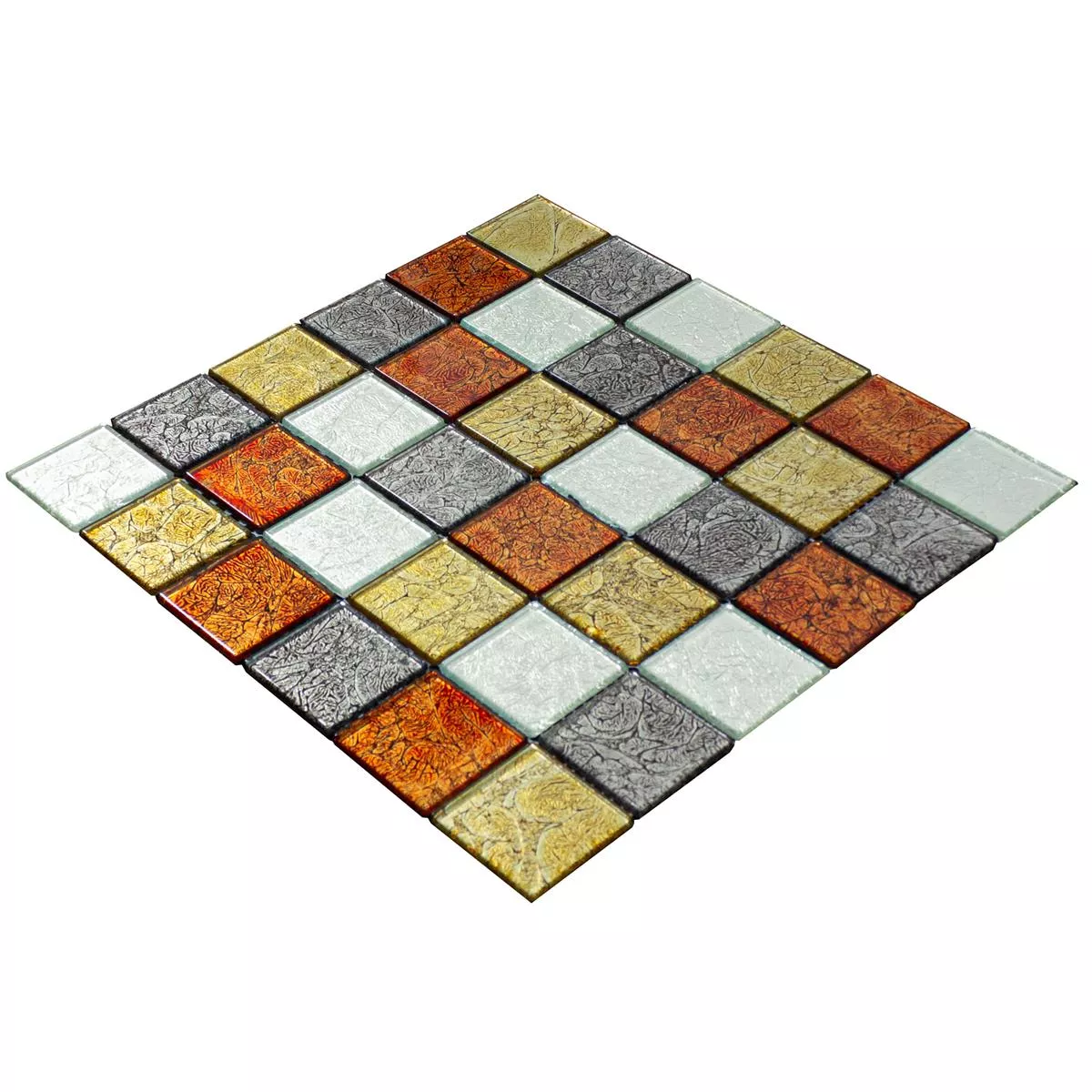 Glass Mosaic Tiles Curlew Red Brown Silver Q48 4mm 