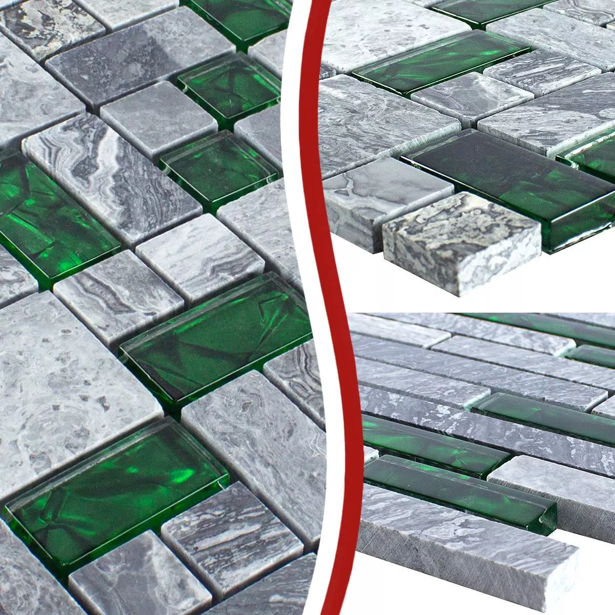 Sample Glass Natural Stone Mosaic Tiles Sinop Grey Green
