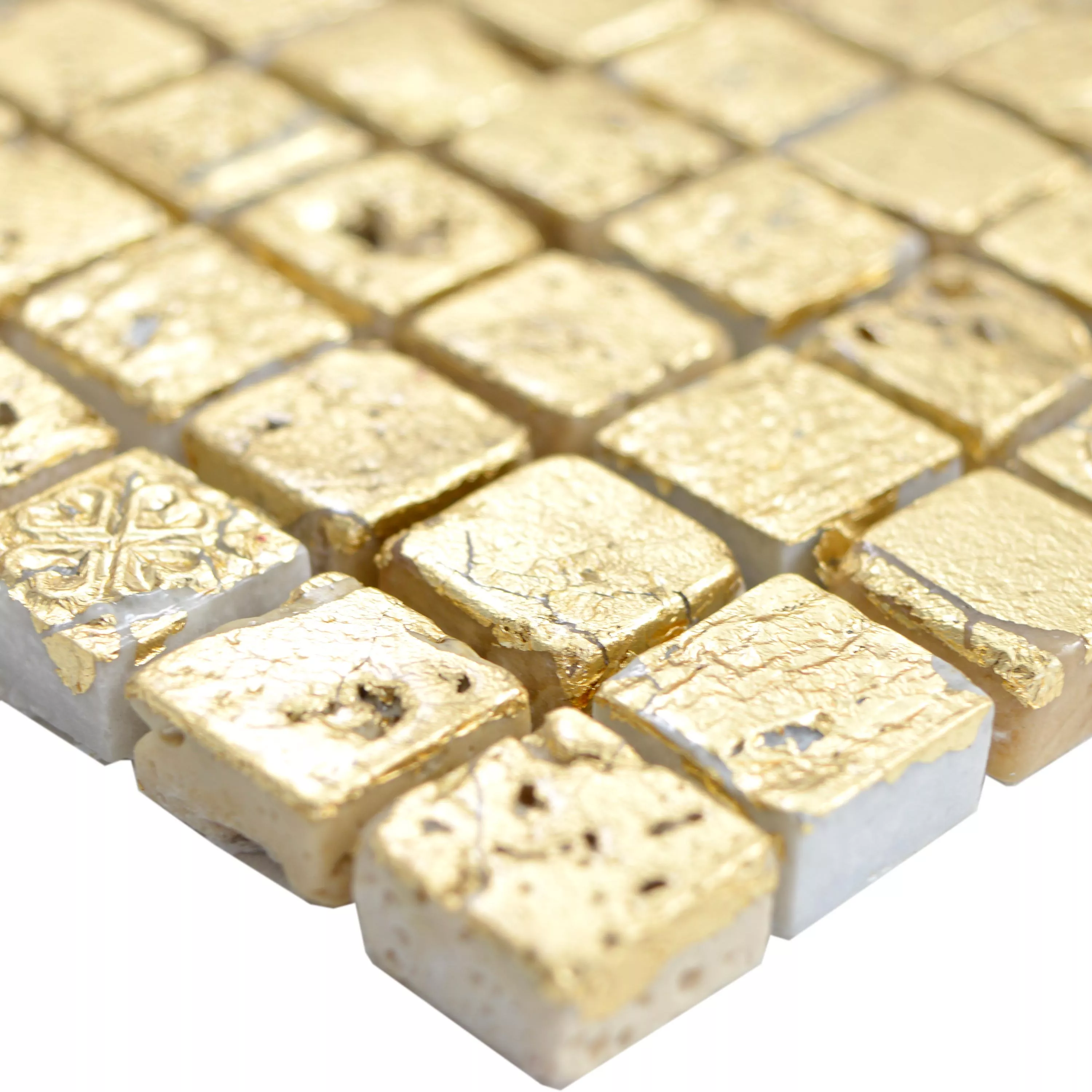 Natural Stone Resin Mosaic Tiles Lucky Gold