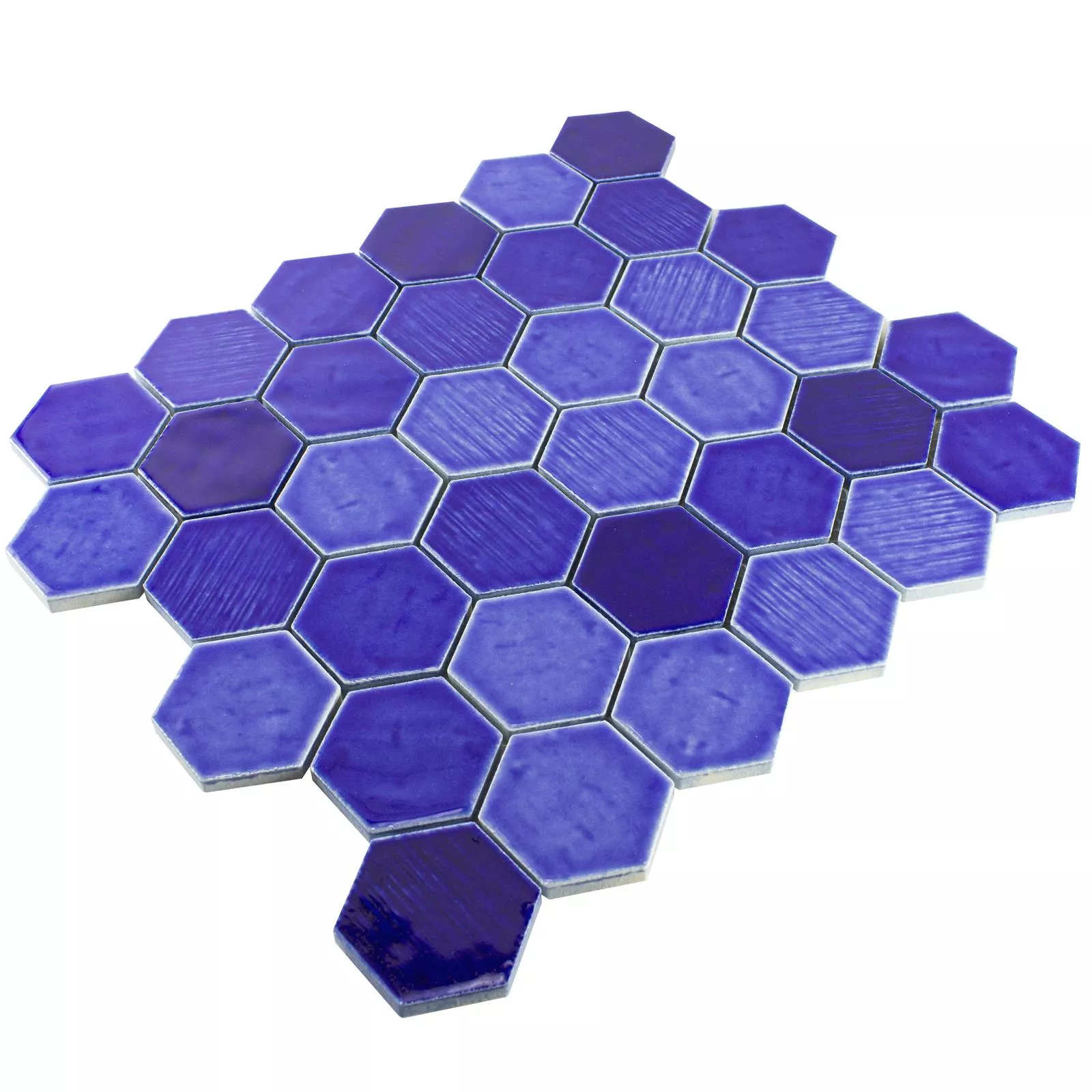 Sample Ceramic Mosaic Tile Roseburg Hexagon Glossy Blue