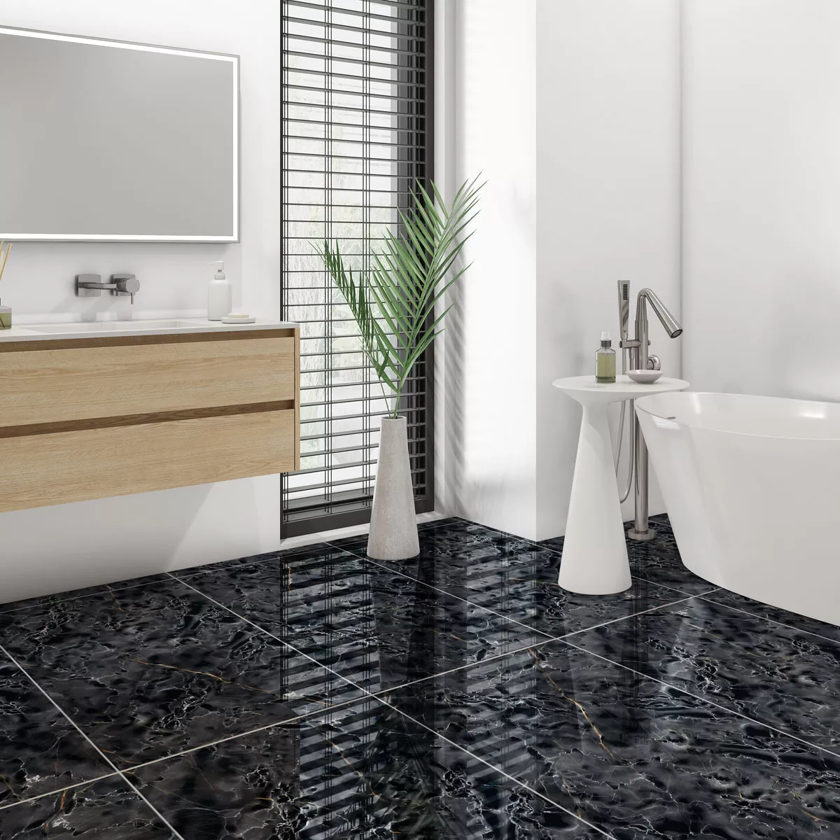 Floor Tiles Latium Marble Optic Polished Glossy Black 60x120cm