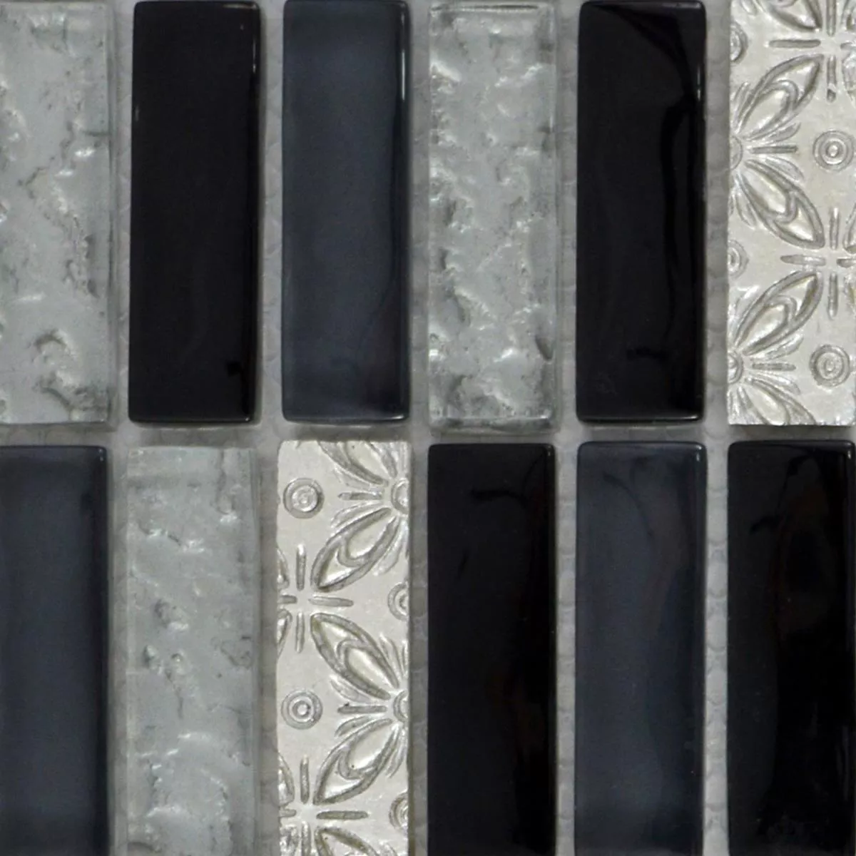 Sample Glass Mosaic Resin Natural Stone Tiles Conchita Black Silver
