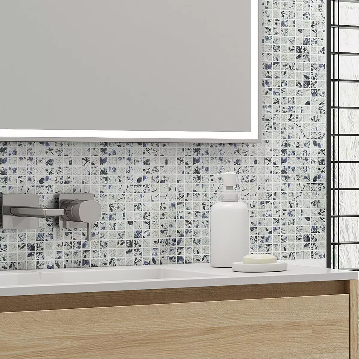 Sample Ceramic Mosaic Tiles Isabella White Blue