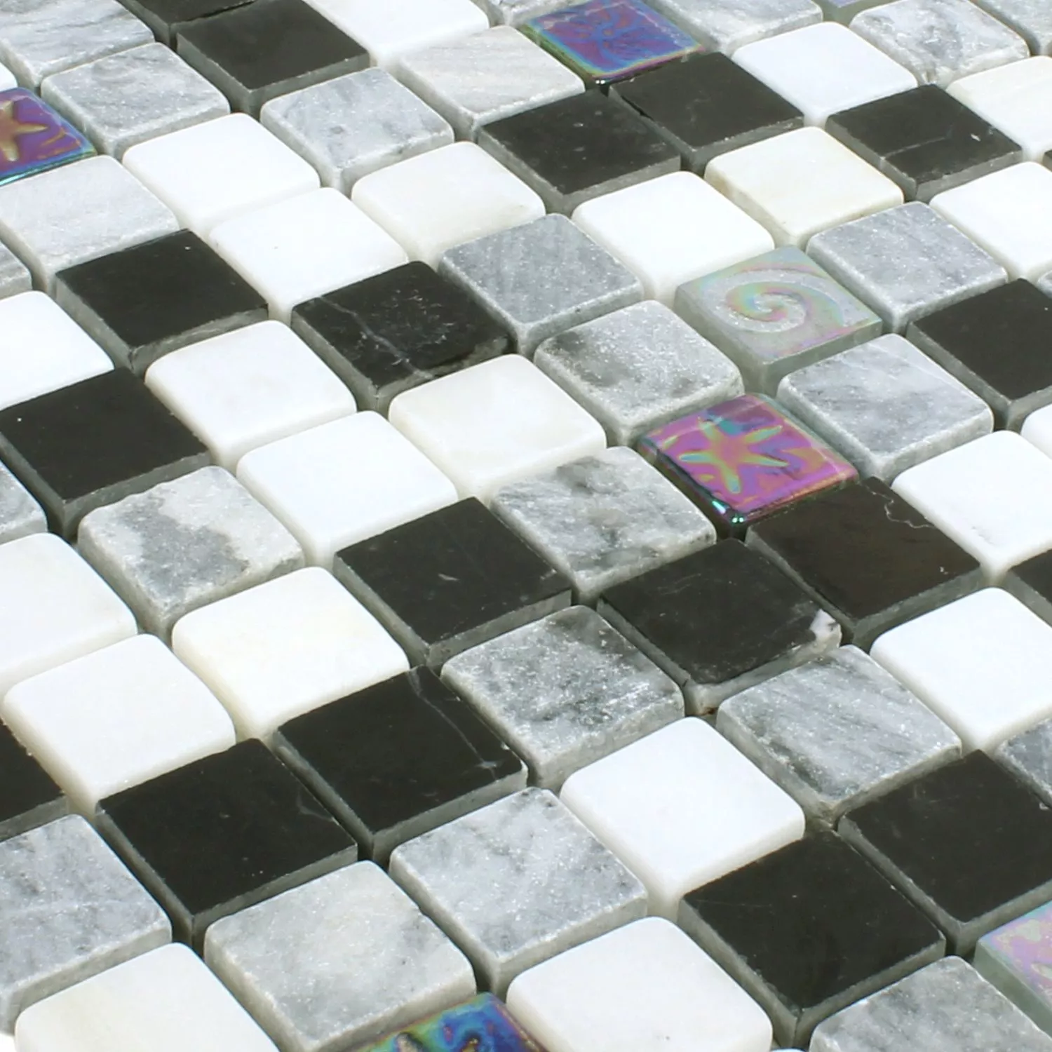 Sample Mosaic Tiles Relief Marble Glass Mix Black Grey White