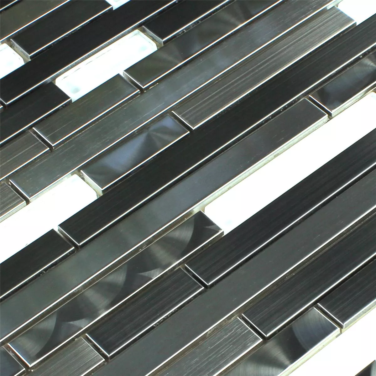 Sample Mosaic Tiles Metal Glass White Silver Sticks