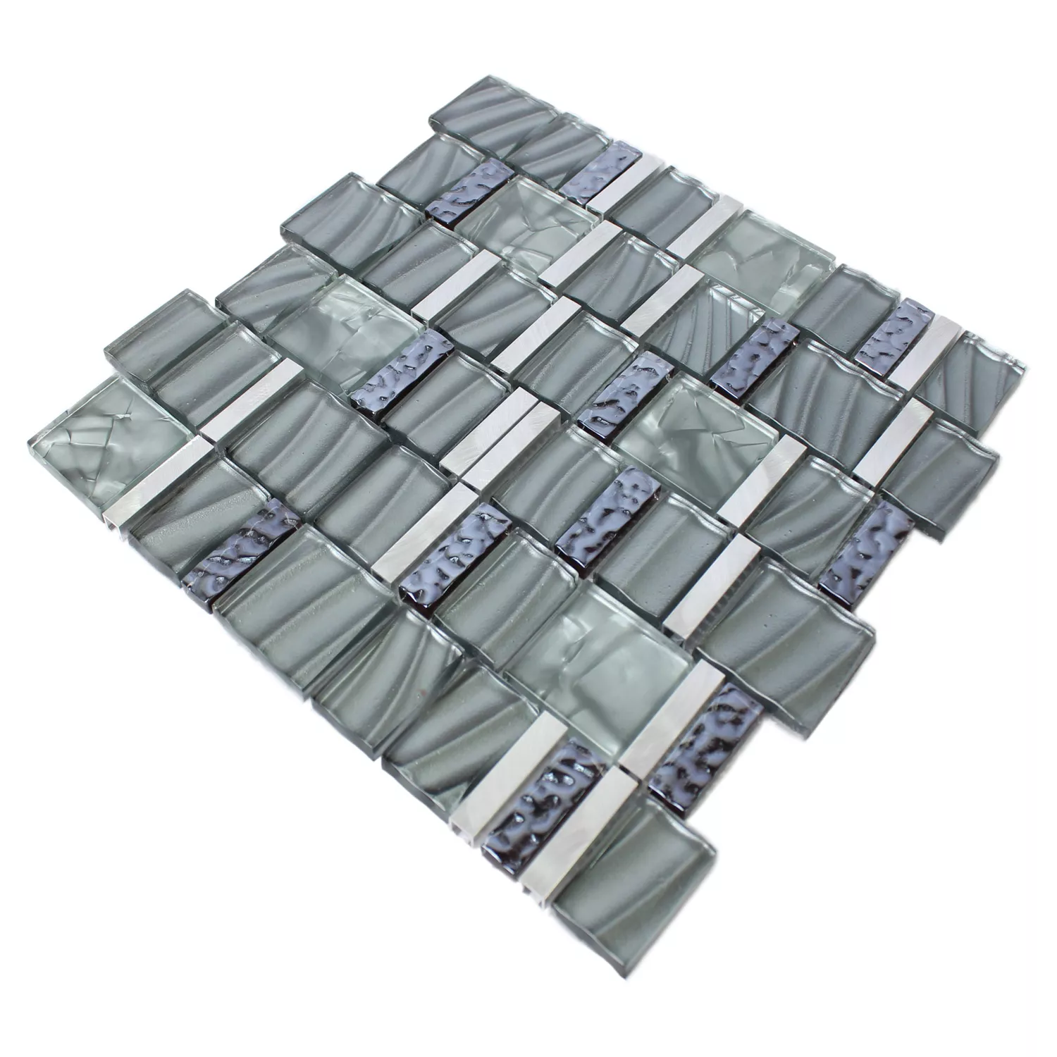 Sample Mosaic Tiles Glass Aluminium Grey Silver Mix