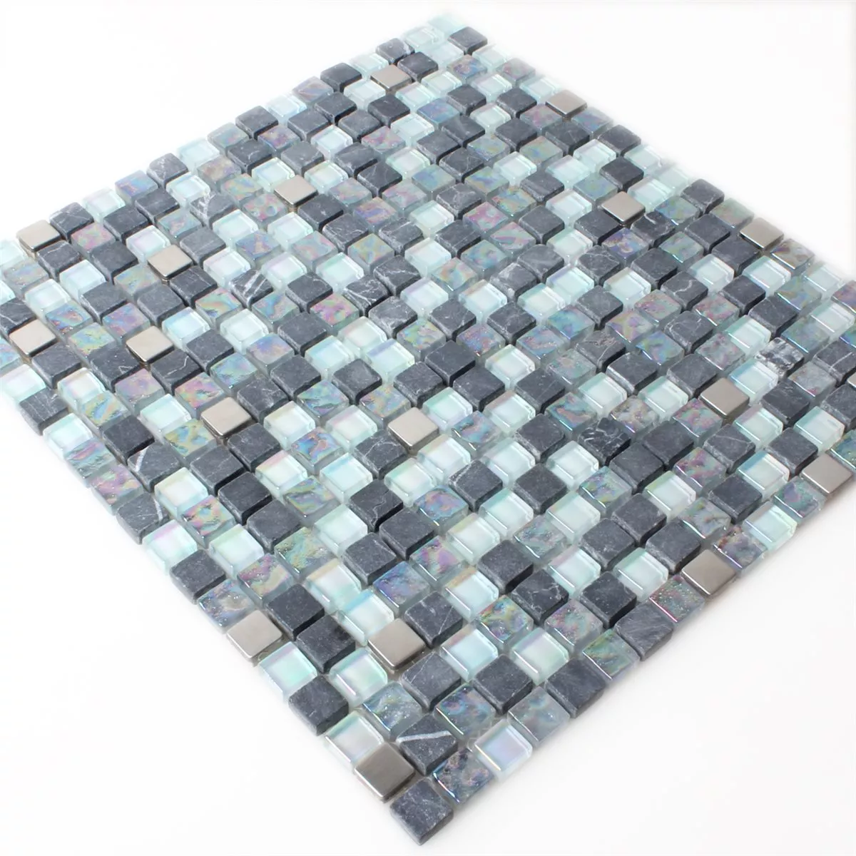 Glass Marble Nacre Effect Mosaic Tiles Grey Mix