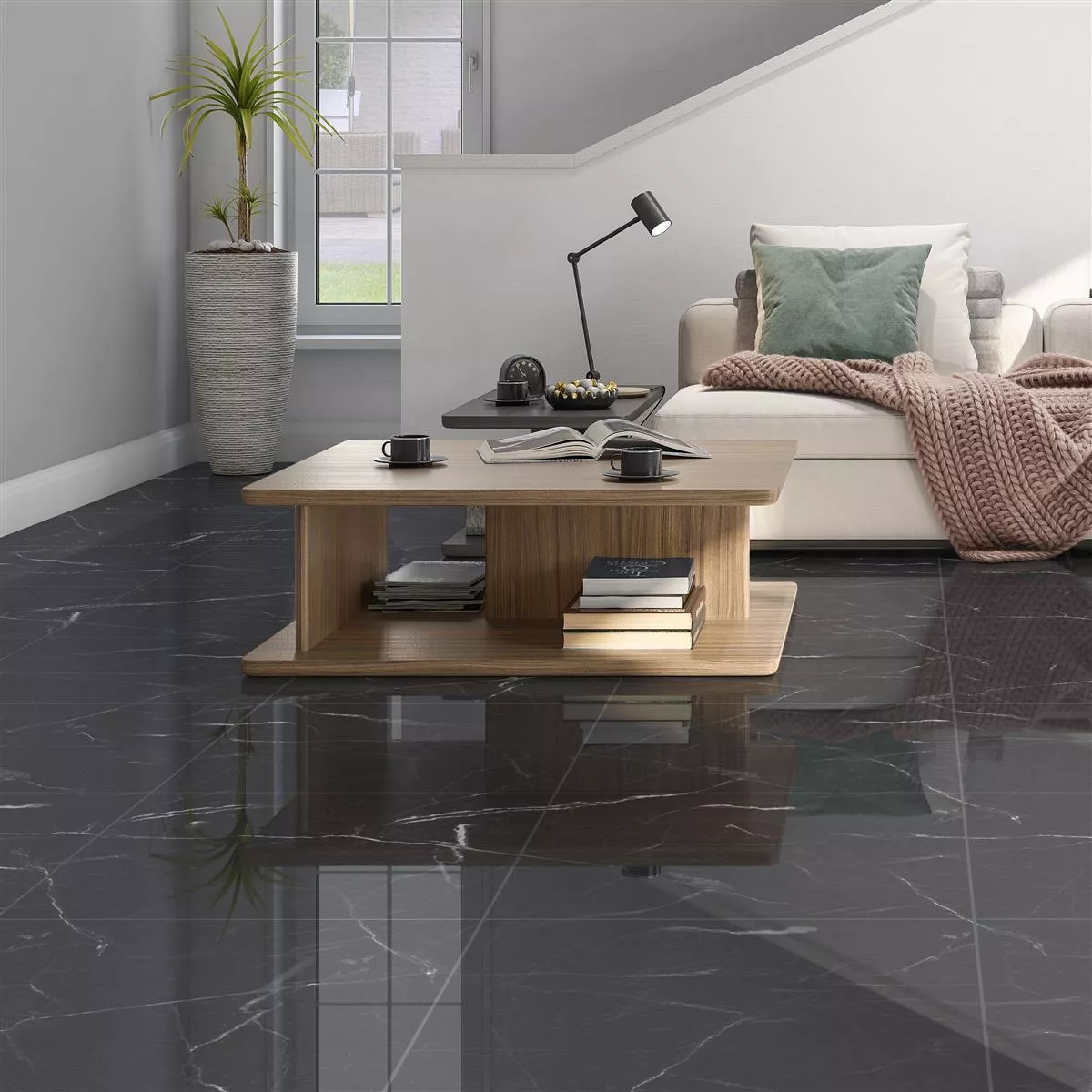 Floor Tiles Santana Marble Optic Polished Anthracite 60x60cm