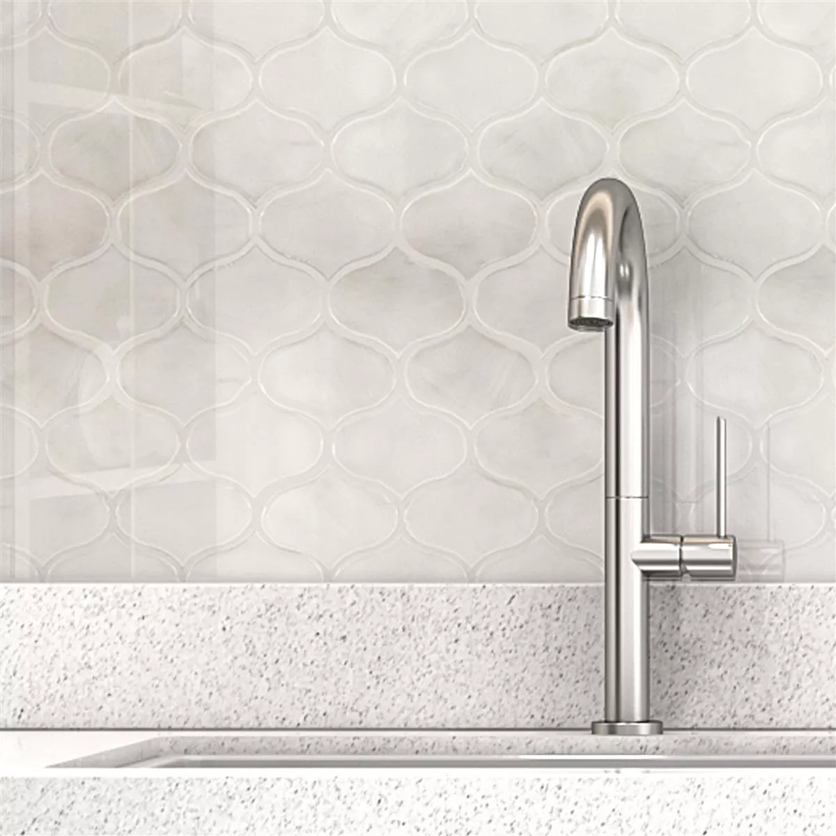 Sample Glass Mosaic Tiles Andalucia Arabesque Blanc