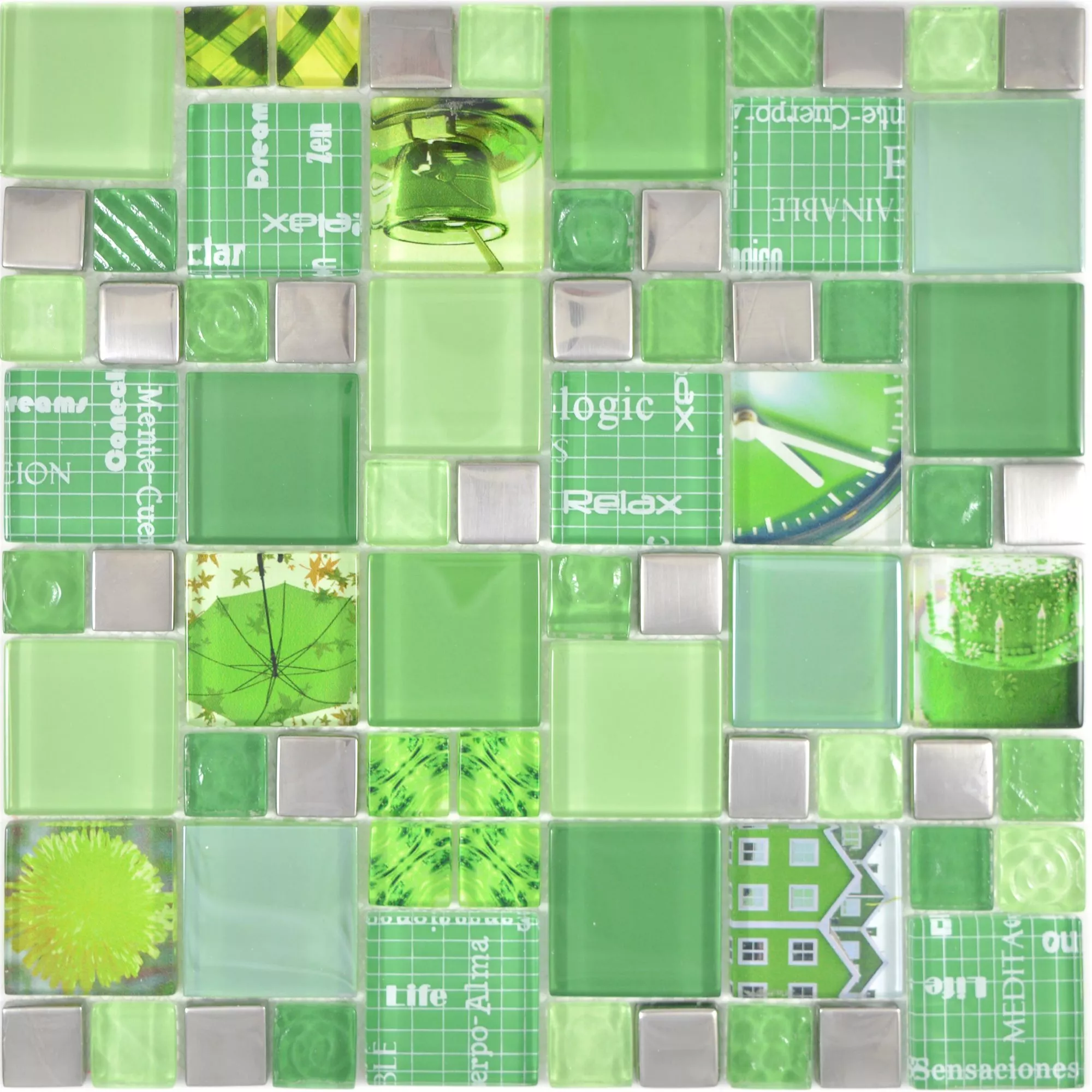 Glass Mosaic Tiles Nemesis Green Silver