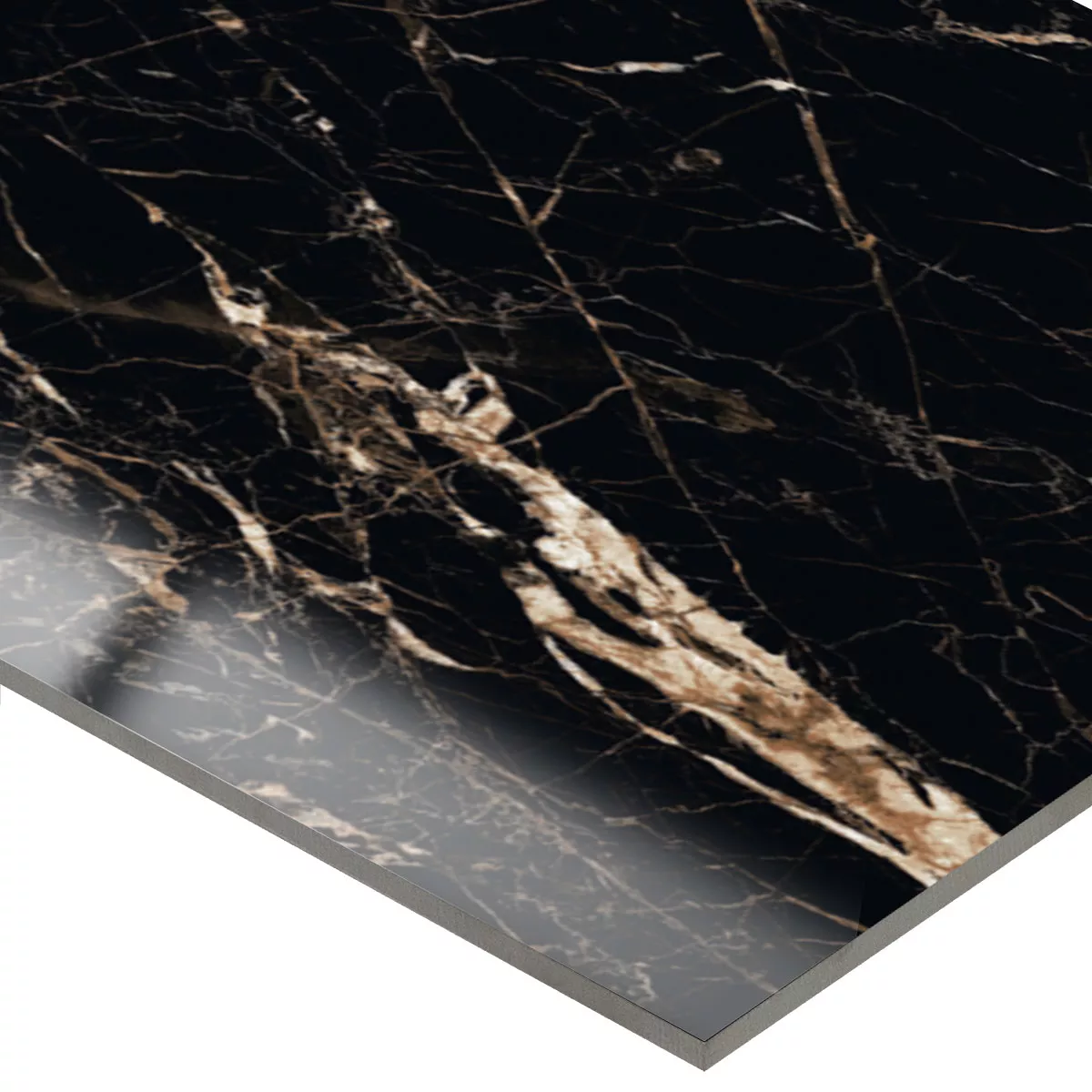 Floor Tiles Trento Marble Optic Black Gold Polished Glossy 60x120cm