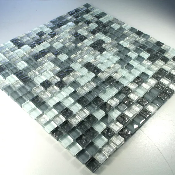 Mosaic Tiles Glass 15x15x8mm Silver Grey