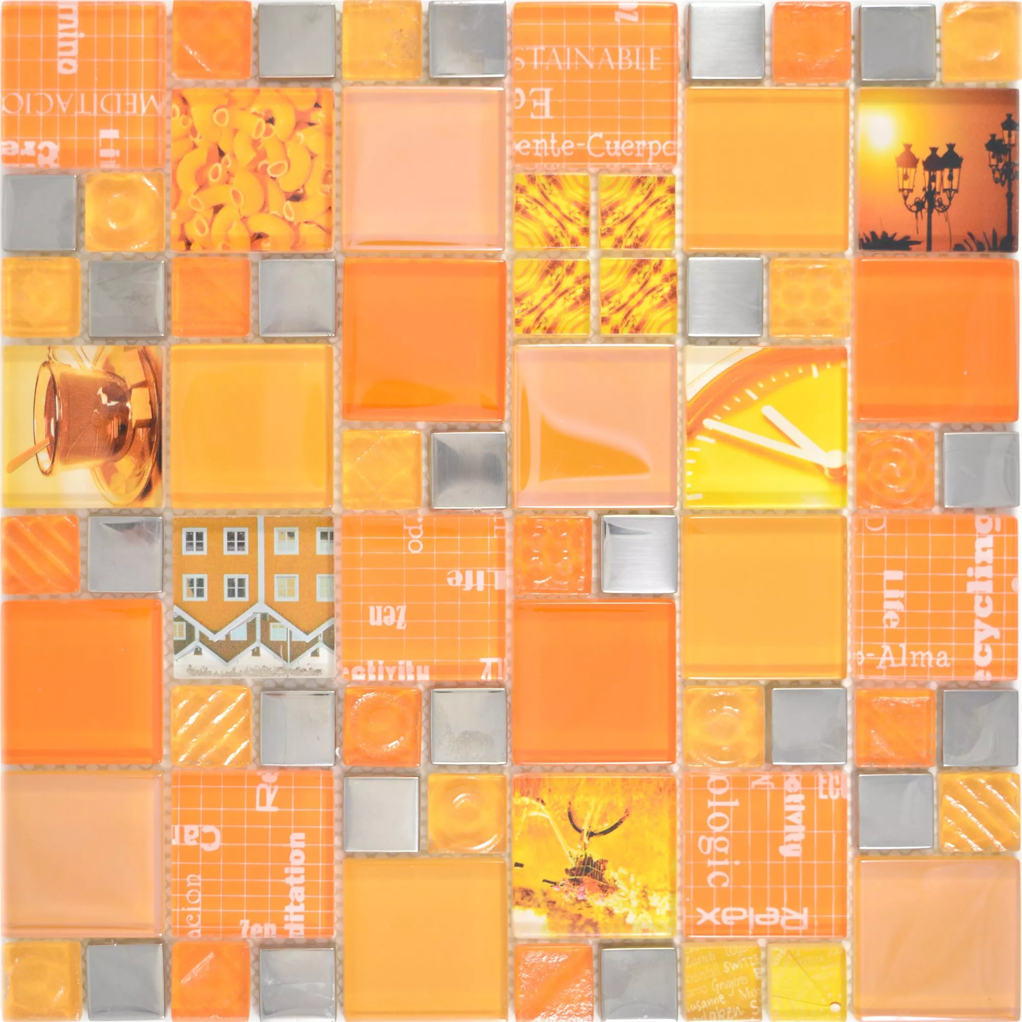 Glass Mosaic Tiles Nemesis Orange Silver