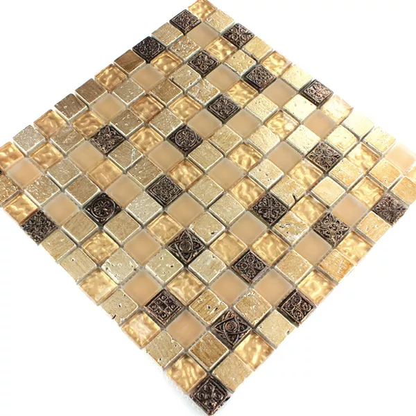 Mosaic Tiles Glass Natural Stone Beige Mix 25x25x8mm
