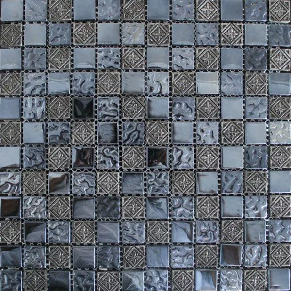 Sample Glass Marble Effect Mosaic Tiles Silver Sail