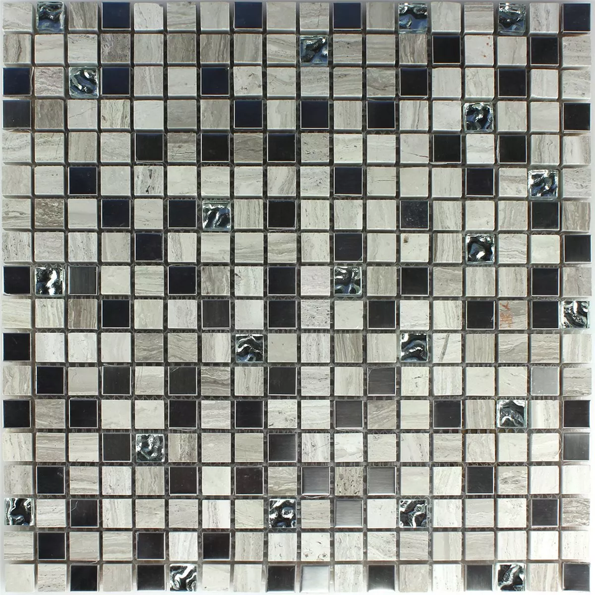 Sample Mosaic Tiles Glass Stainless Steel Grey 