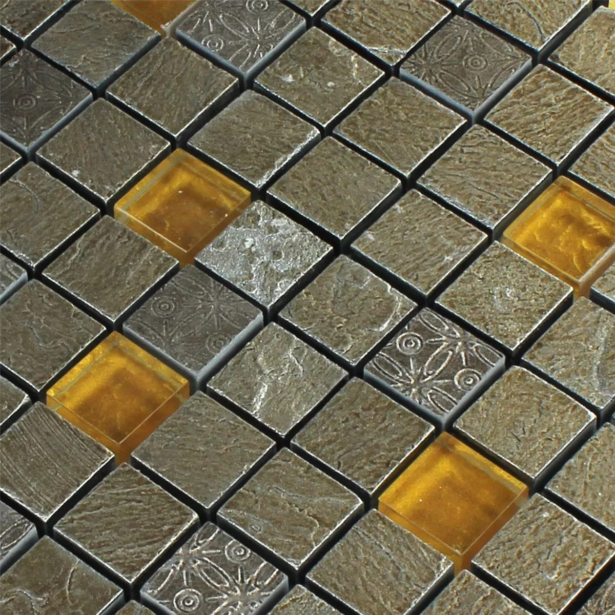 Sample Mosaic Tiles Glass Natural Stone Grey Orange