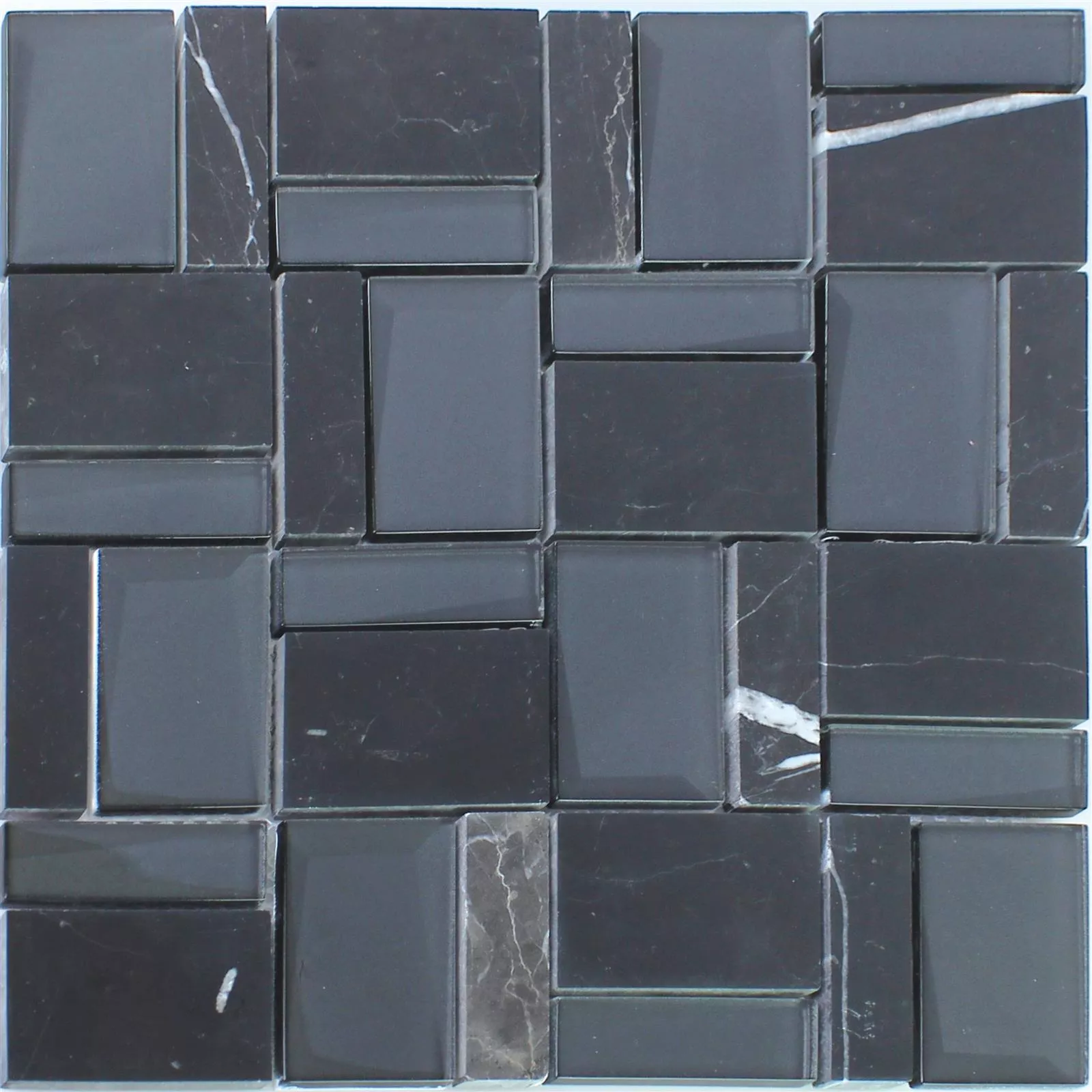 Glass Natural Stone Mosaic Lapseki Black Dark Grey