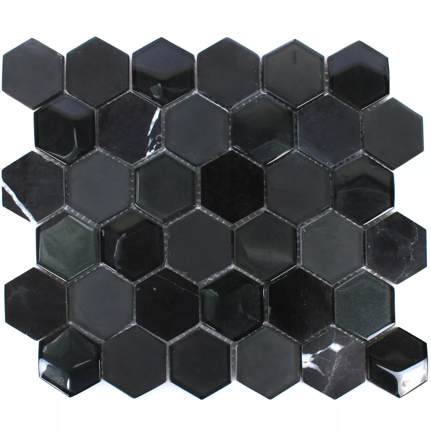 Sample Mosaic Tiles Hexagon Glass Natural Stone Black 3D