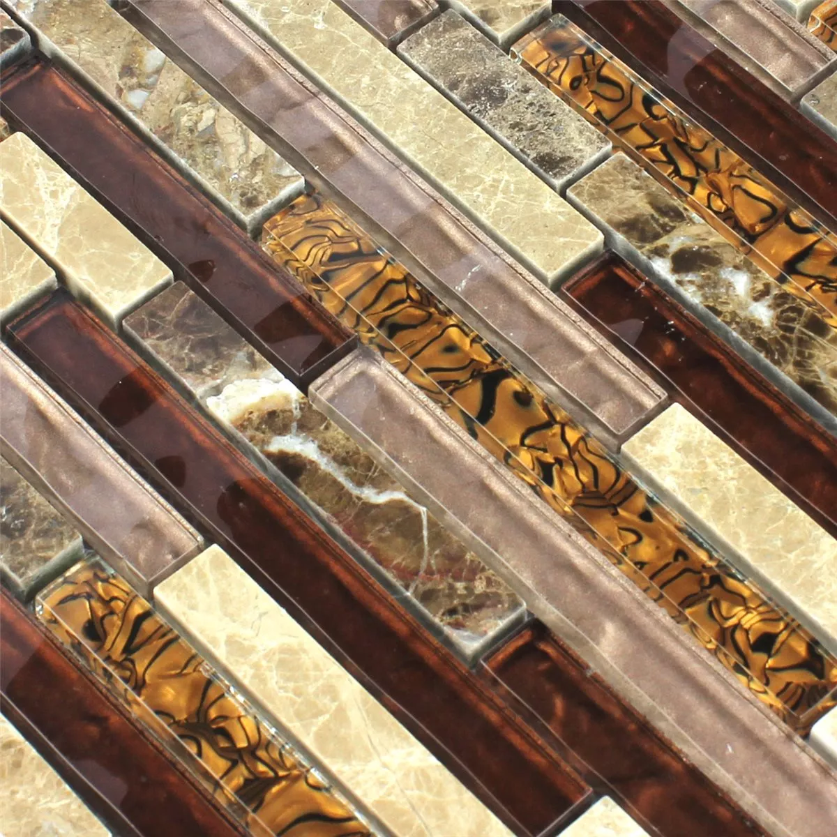Mosaic Tiles Glass Marble Brown Beige