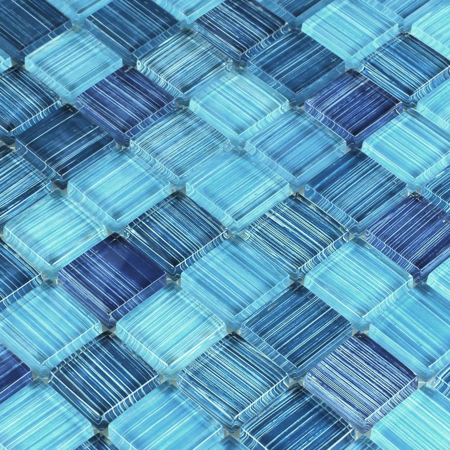 Mosaic Tiles Glass Striped Blue Mix