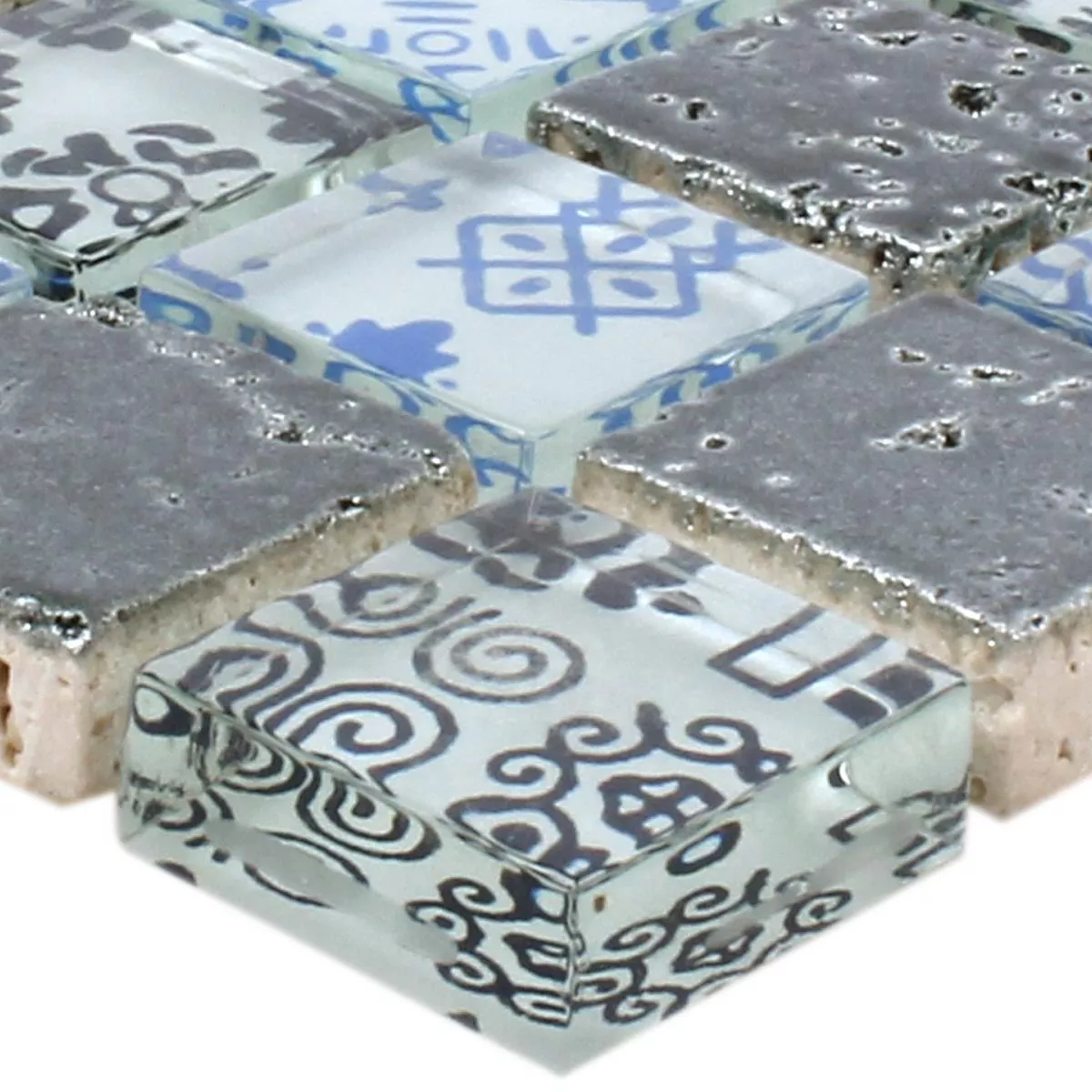 Sample Mosaic Tiles Resin Glass Belmont Blue Silver