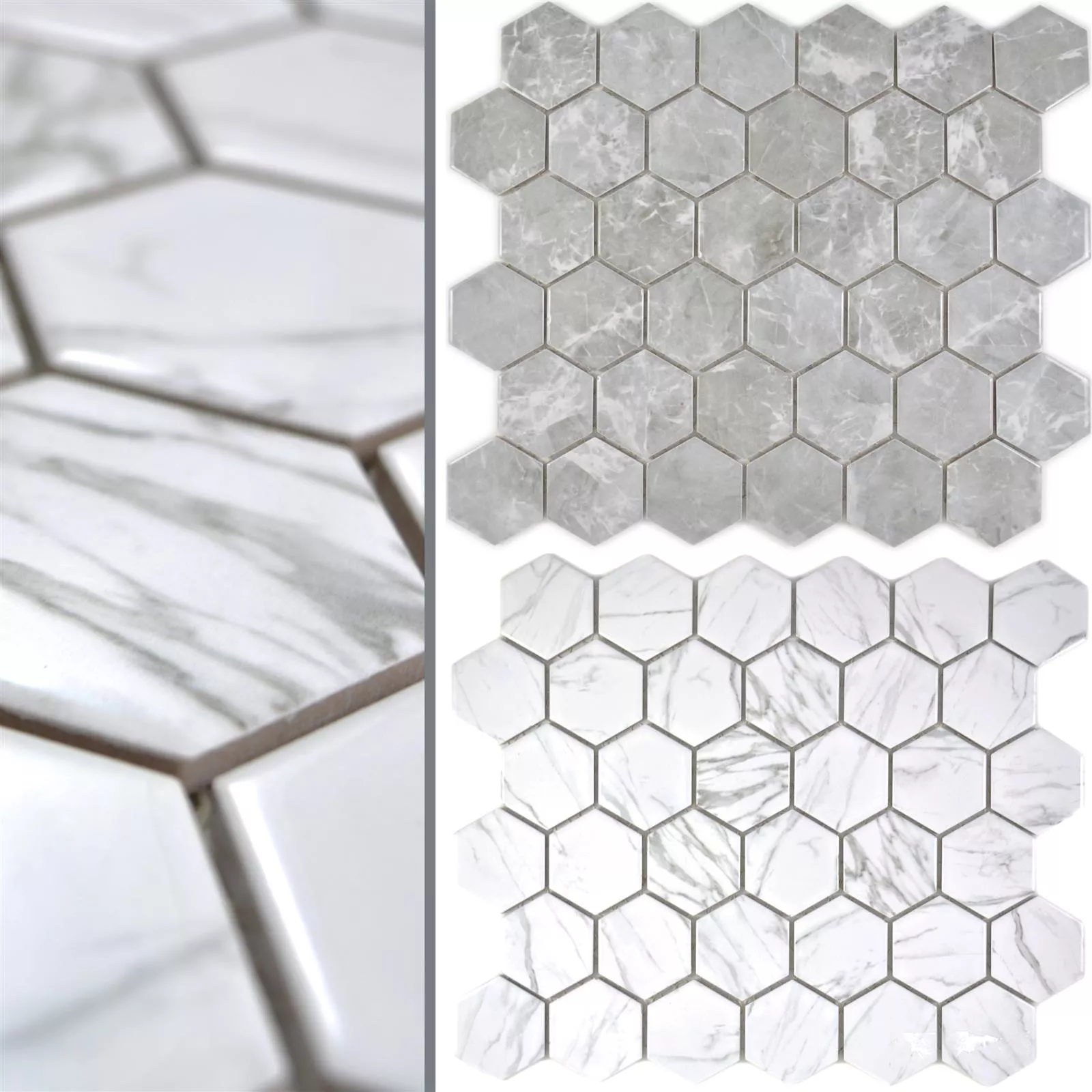 Ceramic Mosaic Mozart Hexagon Marbled Glossy