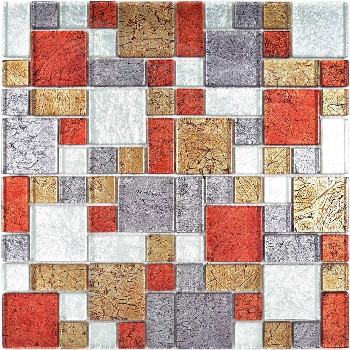 Glass Mosaic Tiles Curlew Red Brown Silver 2 Mix