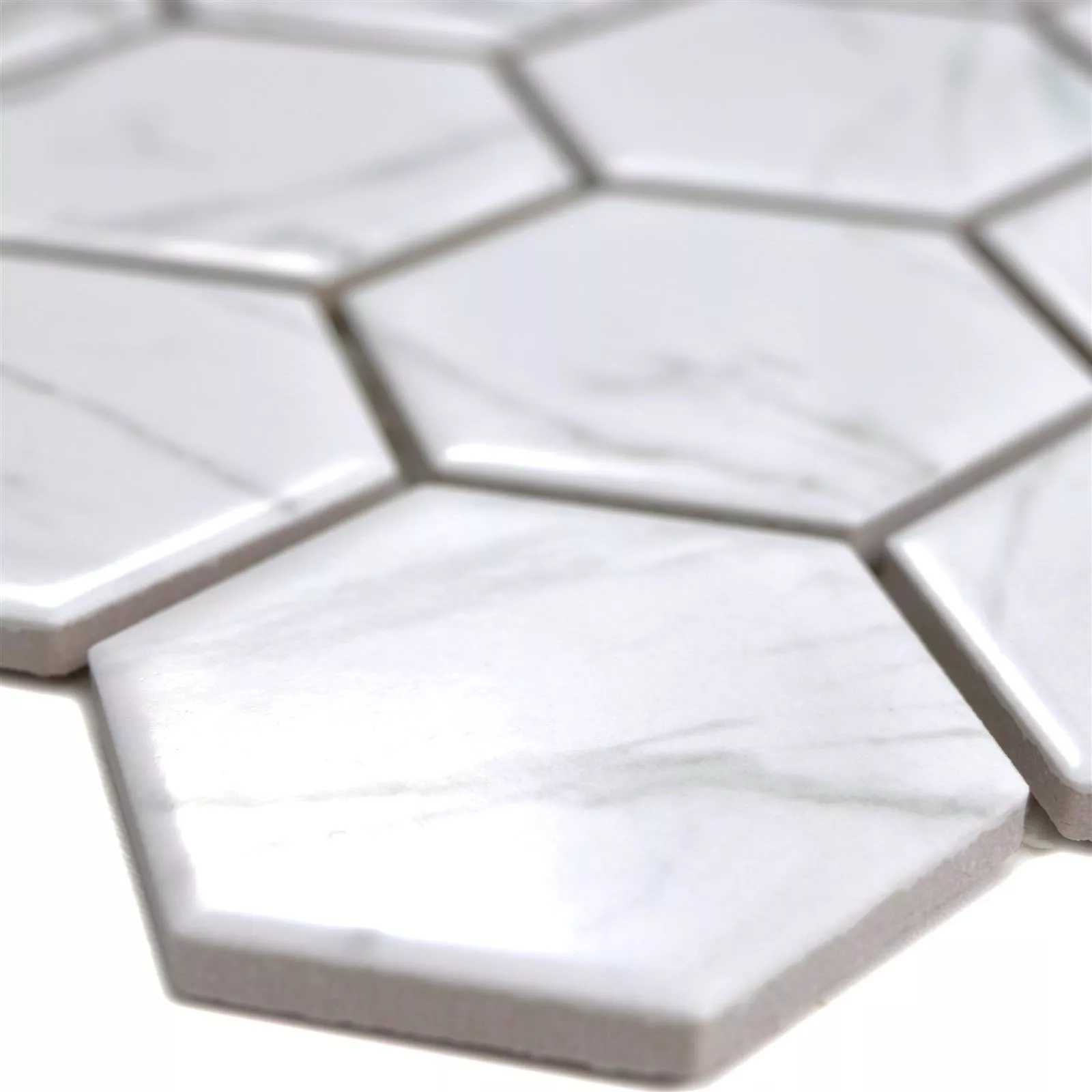 Sample Ceramic Mosaic Mozart Hexagon White Glossy