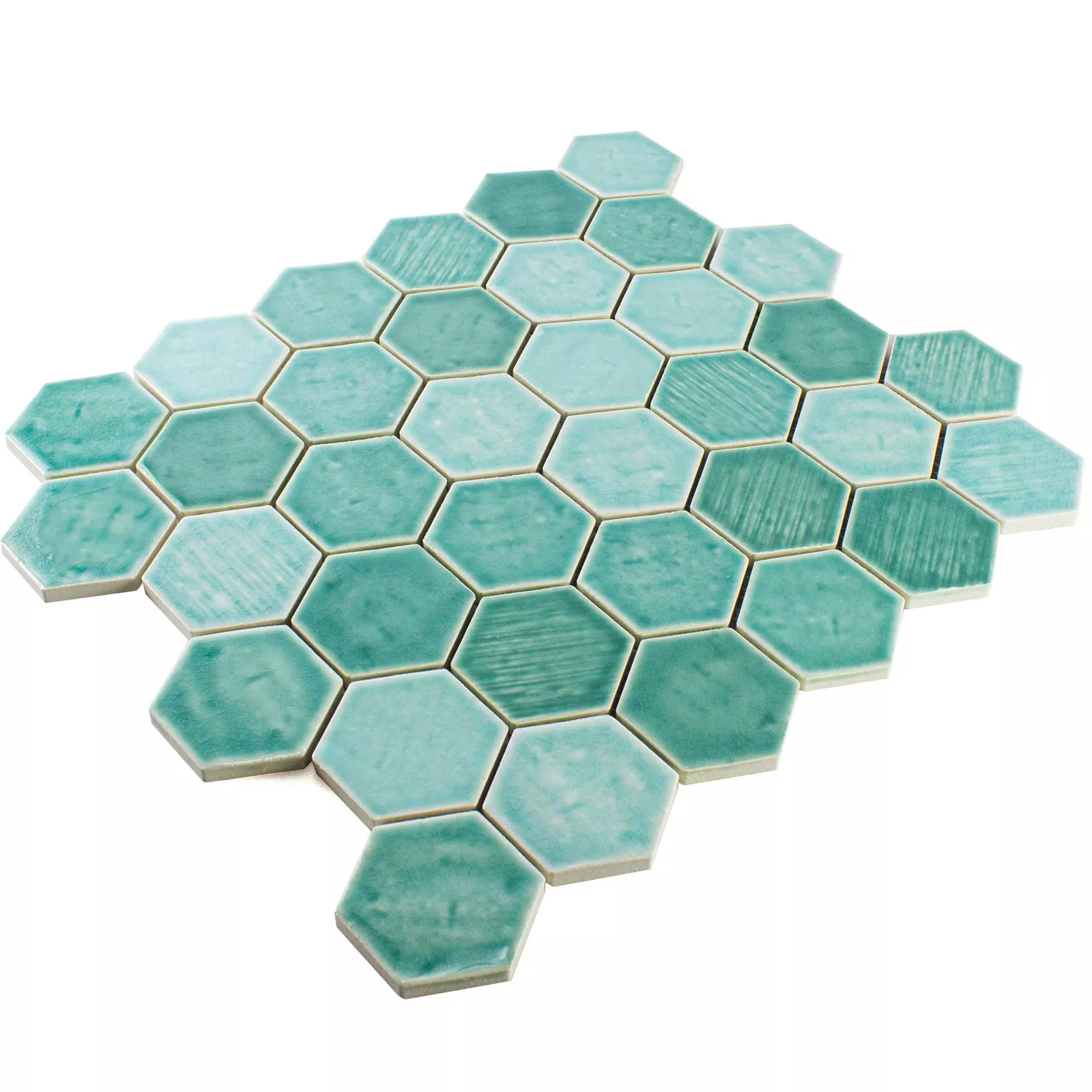 Ceramic Mosaic Tile Roseburg Hexagon Glossy Cyan