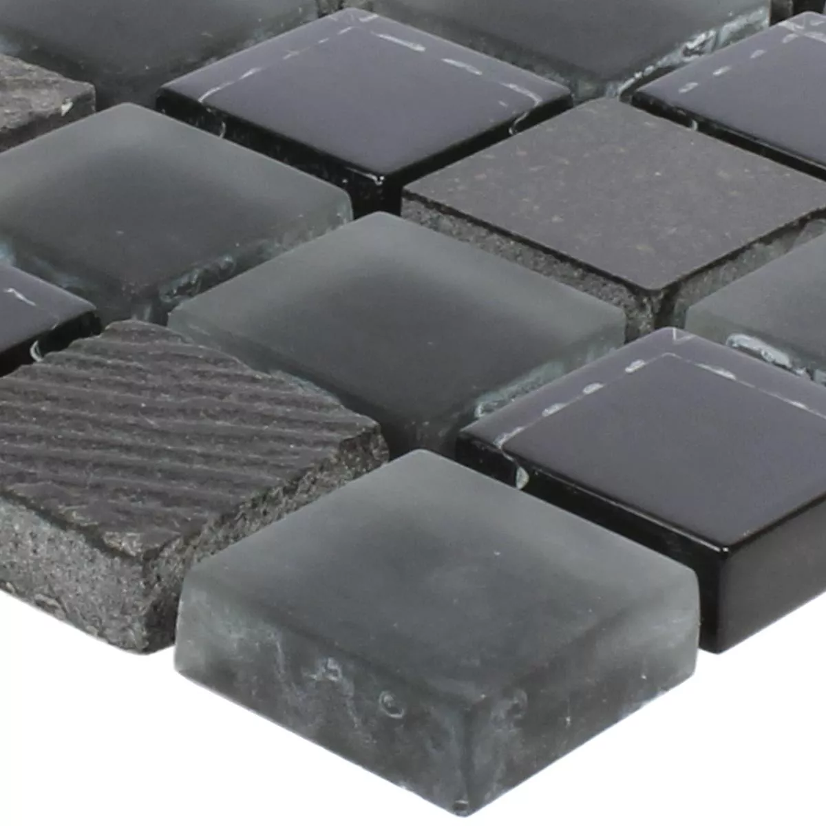 Sample Mosaic Tiles Ankara Glass Stone Mix Black 