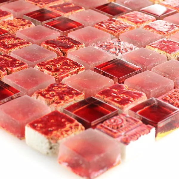 Sample Mosaic Tiles Glass Natural Stone Red Mix 
