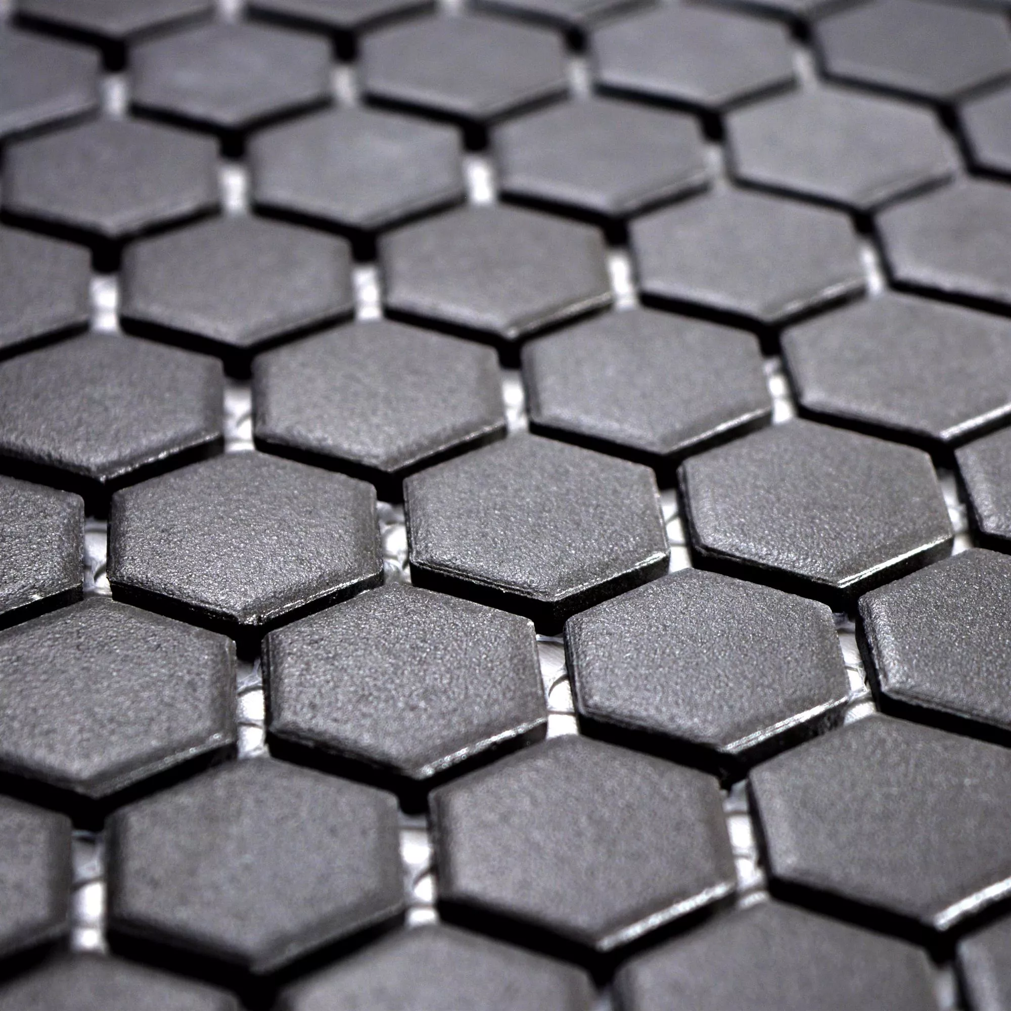 Sample Ceramic Mosaic Tiles Hexagon Zeinal Unglazed Black R10B