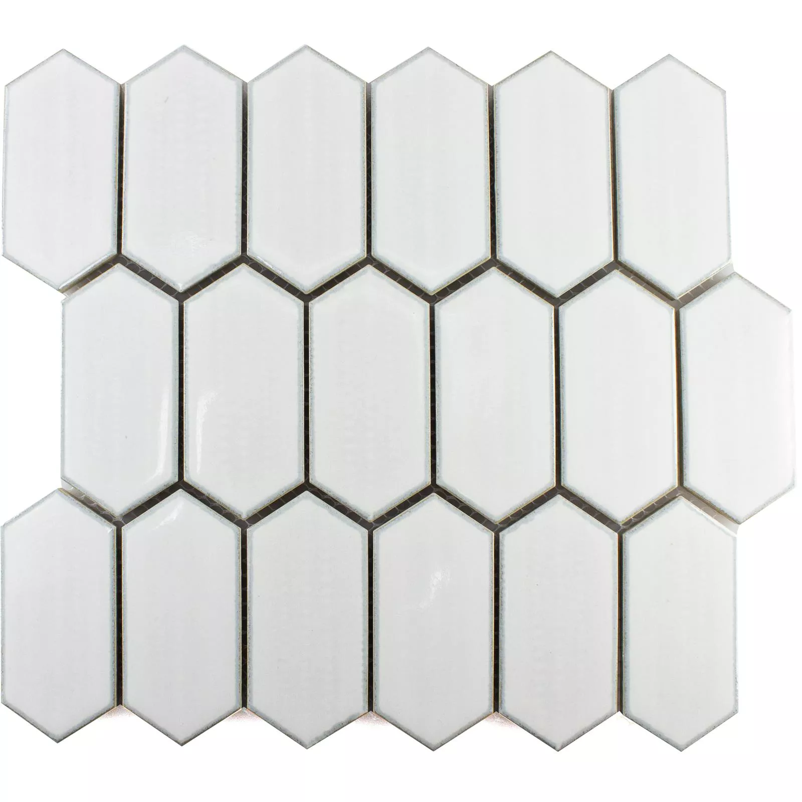 Sample Ceramic Mosaic Tiles McCook Hexagon Long Blanc