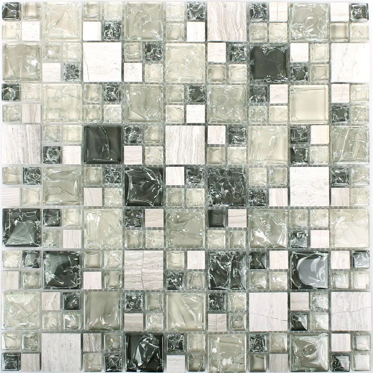 Mosaic Tiles Glass Natural Stone Malawi Green Grey 2 Mix