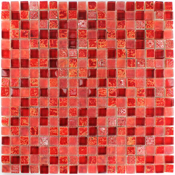 Mosaic Tiles Glass Natural Stone Red Mix 15x15x8mm