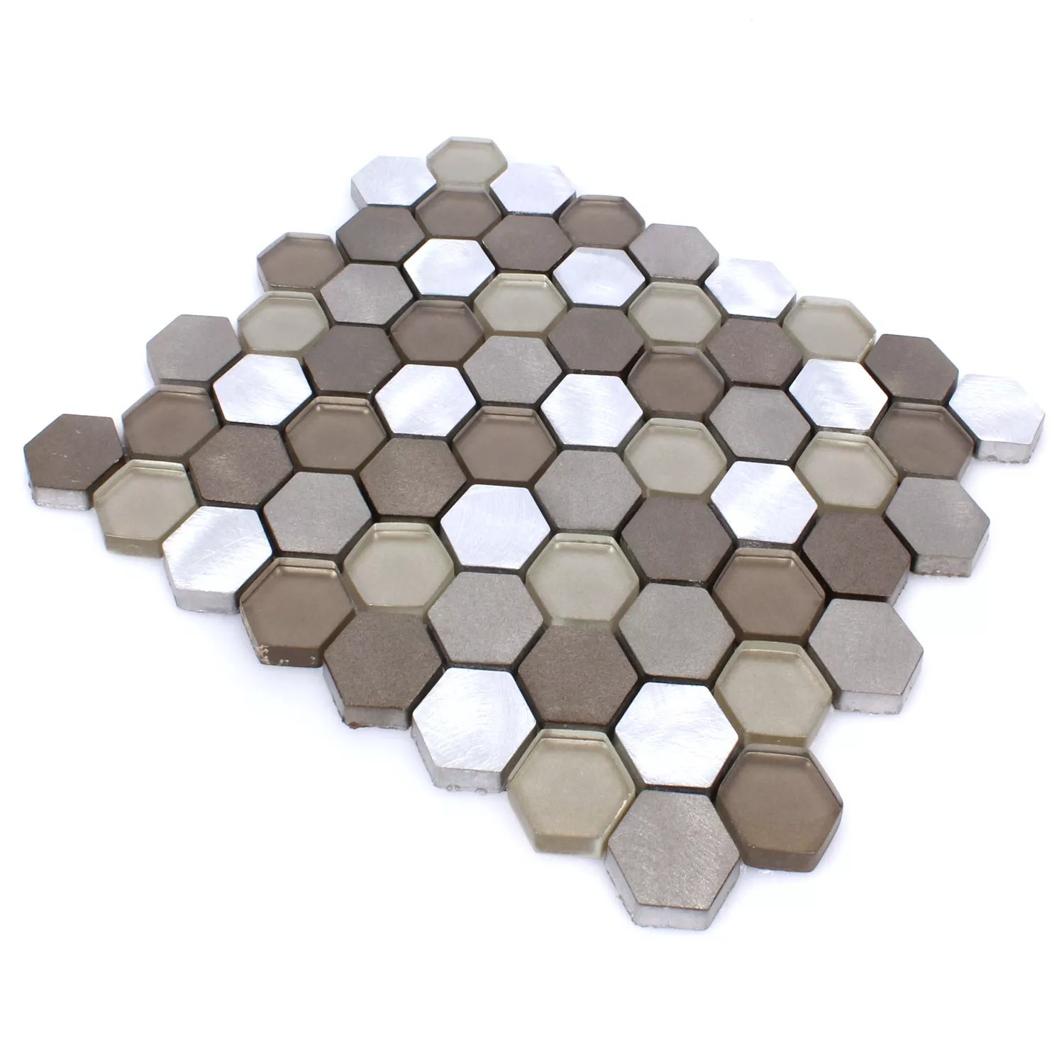 Mosaic Tiles Glass Alu Angela Hexagon Brown Silver