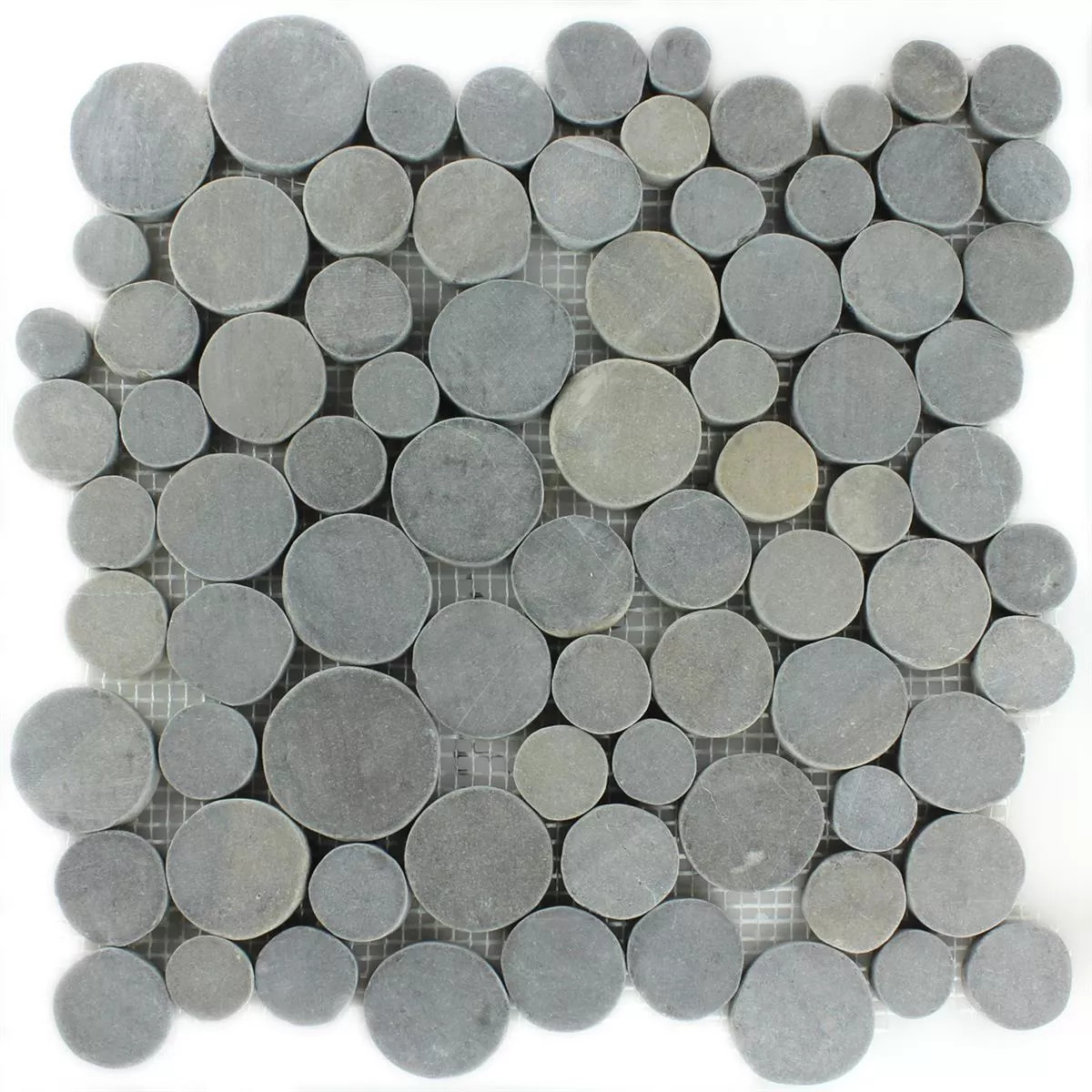 Sample Mosaic Tiles River Pebbles Coin Round Dark Grey